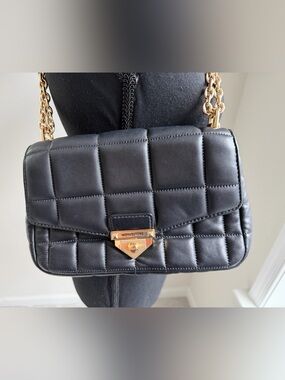 Michael Kors Black Quilted Leather Shoulder Bag with Gold Chain